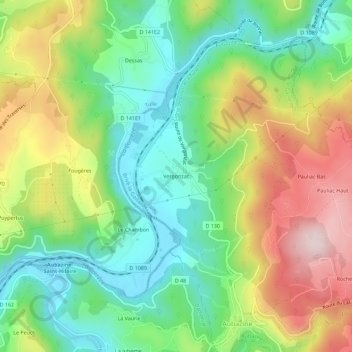 Vergonzac topographic map, elevation, terrain