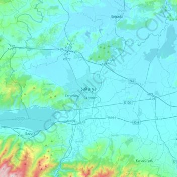 Sakarya topographic map, elevation, terrain