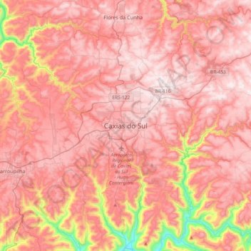 Caxias do Sul topographic map, elevation, terrain