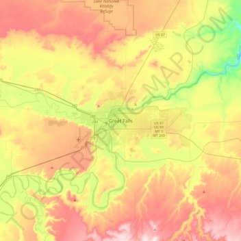 Great Falls topographic map, elevation, terrain