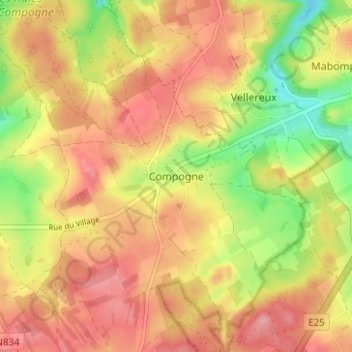 Compogne topographic map, elevation, terrain