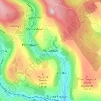 Wattstown topographic map, elevation, terrain