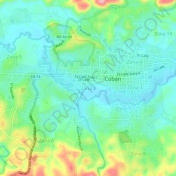 Zona 2 topographic map, elevation, terrain