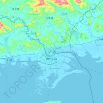Dongxing topographic map, elevation, terrain