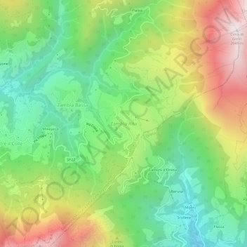 Zambla Alta topographic map, elevation, terrain