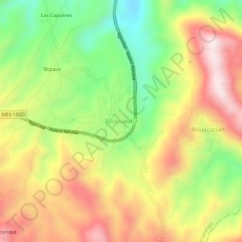 Xilocuautla topographic map, elevation, terrain