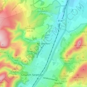 All Stretton topographic map, elevation, terrain