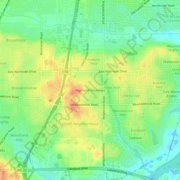 Highland Meadows topographic map, elevation, terrain