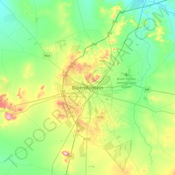 Bloemfontein topographic map, elevation, terrain