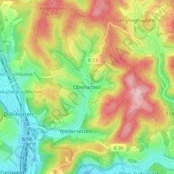 Obersetzen topographic map, elevation, terrain
