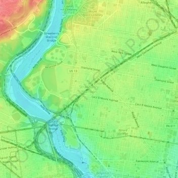 Strawberry Mansion topographic map, elevation, terrain