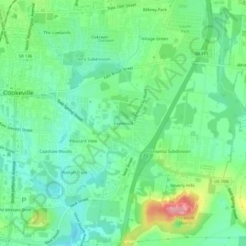 Eastwood topographic map, elevation, terrain