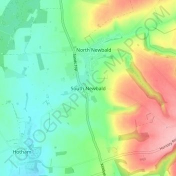 South Newbald topographic map, elevation, terrain