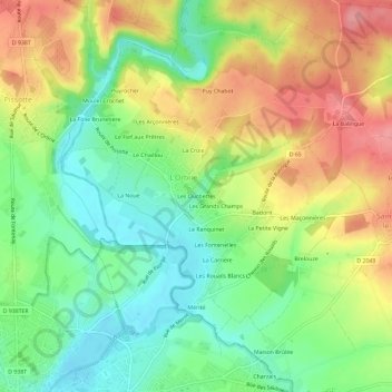 Les Ouchettes topographic map, elevation, terrain