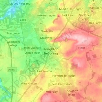 Houghton-le-Spring topographic map, elevation, terrain