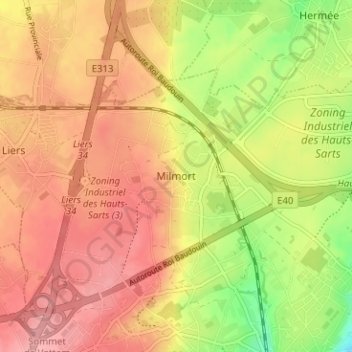 Milmort topographic map, elevation, terrain