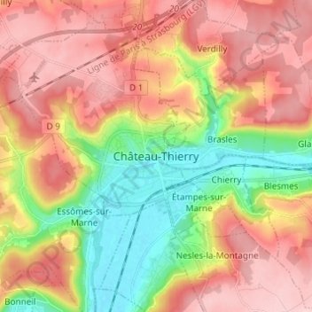 Château-Thierry topographic map, elevation, terrain