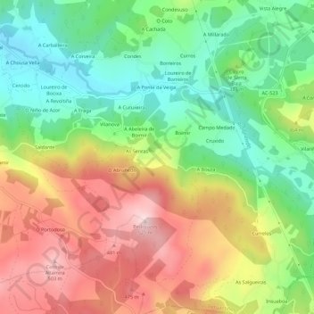 Encián topographic map, elevation, terrain
