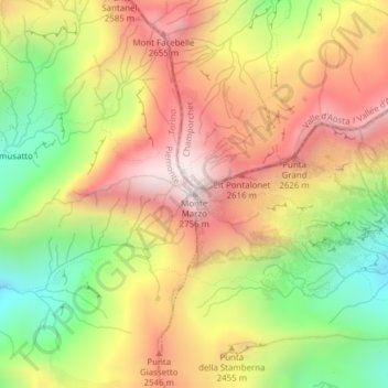 Monte Marzo topographic map, elevation, terrain