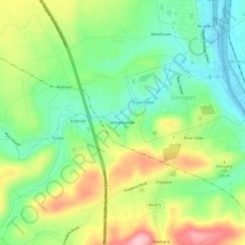 Williamstown topographic map, elevation, terrain