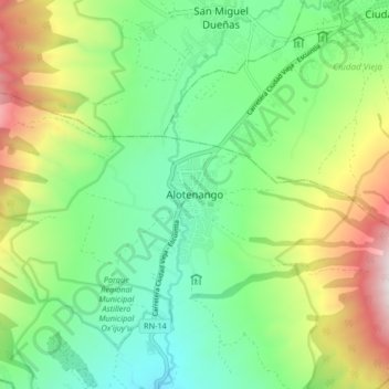 Alotenango topographic map, elevation, terrain