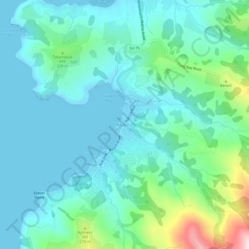 Akaroa topographic map, elevation, terrain