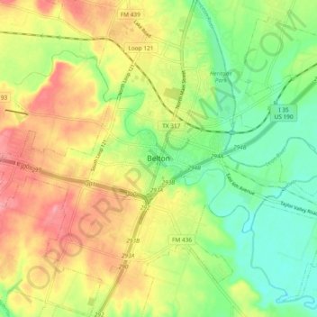 Belton topographic map, elevation, terrain