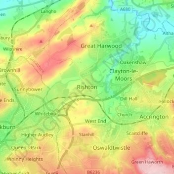 Rishton topographic map, elevation, terrain