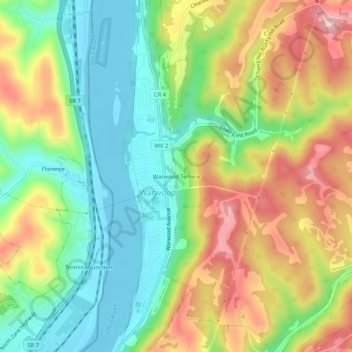Warwood Terrace topographic map, elevation, terrain