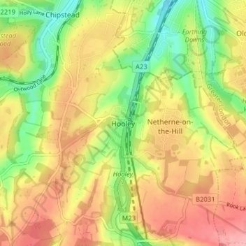 Hooley topographic map, elevation, terrain