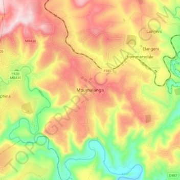 Mpumalanga topographic map, elevation, terrain