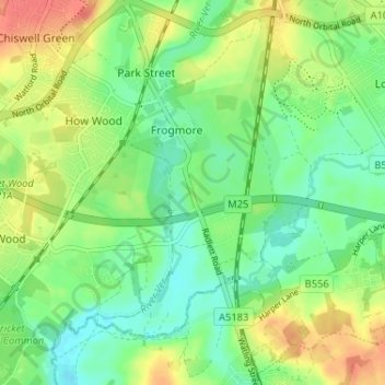 Colney Street topographic map, elevation, terrain