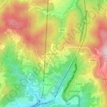 Passo dei Giovi topographic map, elevation, terrain