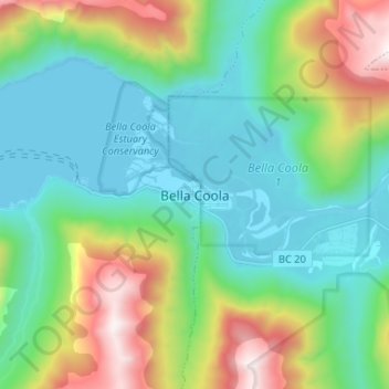 Bella Coola topographic map, elevation, terrain