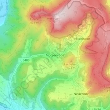Motzenrode topographic map, elevation, terrain