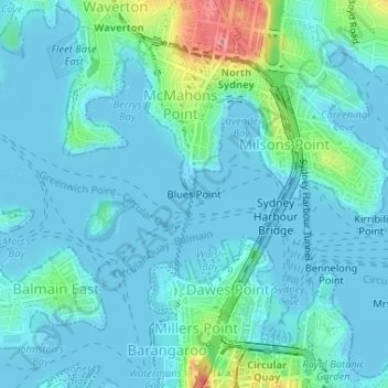 Blues Point topographic map, elevation, terrain