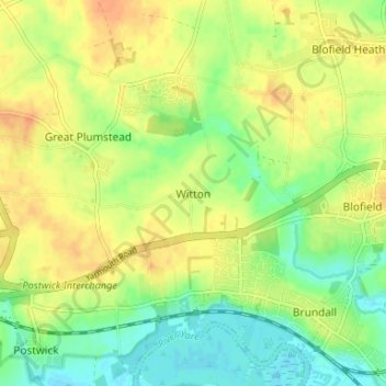 Witton topographic map, elevation, terrain