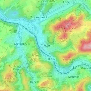 Theten topographic map, elevation, terrain