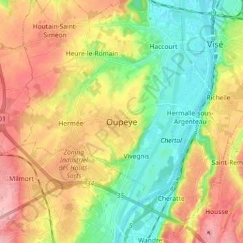 Oupeye topographic map, elevation, terrain