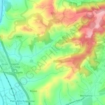 Gambassi topographic map, elevation, terrain