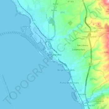 Civitavecchia topographic map, elevation, terrain