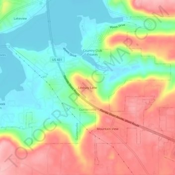 Lindsay Lane topographic map, elevation, terrain