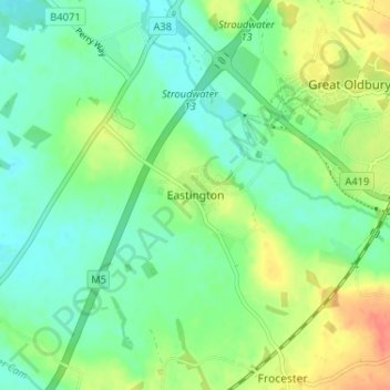Eastington topographic map, elevation, terrain