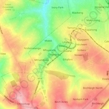 Thembisa topographic map, elevation, terrain