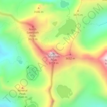 Sawtooth Peak topographic map, elevation, terrain