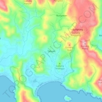 Tebuak topographic map, elevation, terrain