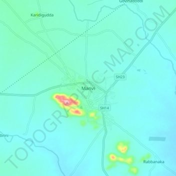 Manvi topographic map, elevation, terrain