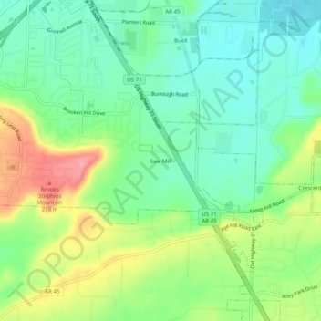 Saw Mill topographic map, elevation, terrain