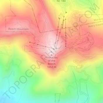 Beech Mountain topographic map, elevation, terrain