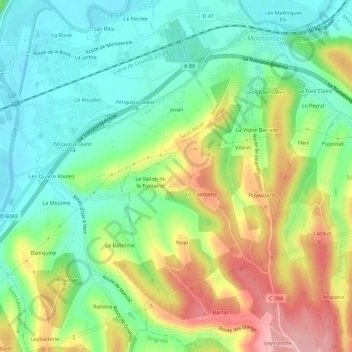 Fayolle topographic map, elevation, terrain